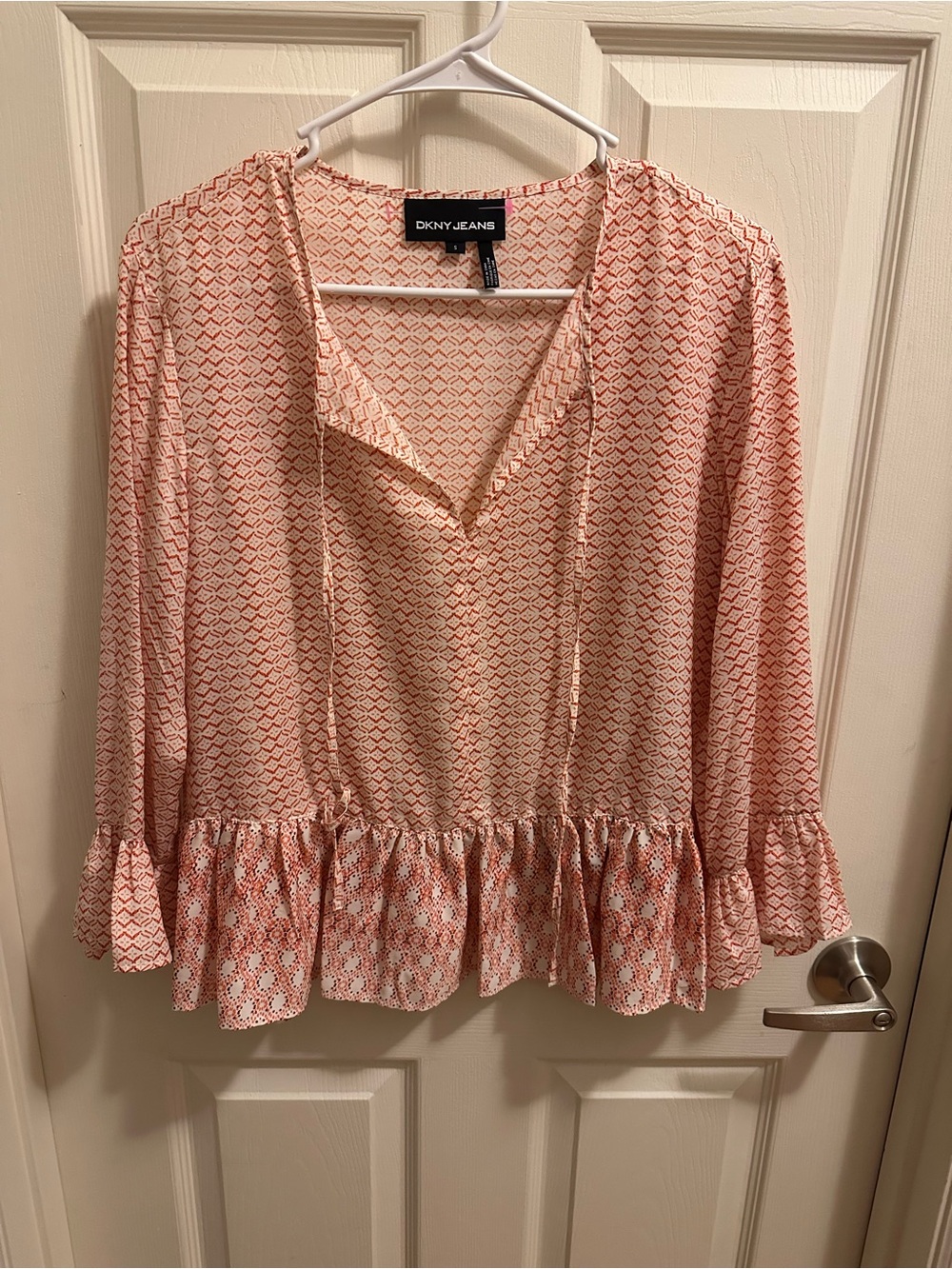 DKNY Peach-Pink Patterned Ruffle Hem Tunic